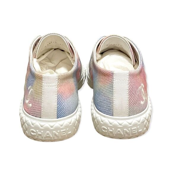 CHANEL 22C Printed Fabric Green, Pink, Blue & White Sneakers |Size:39|